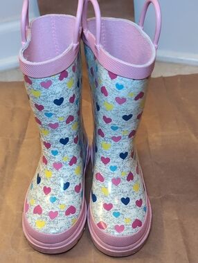 London Fog Kids Pink Heart Rain Boots